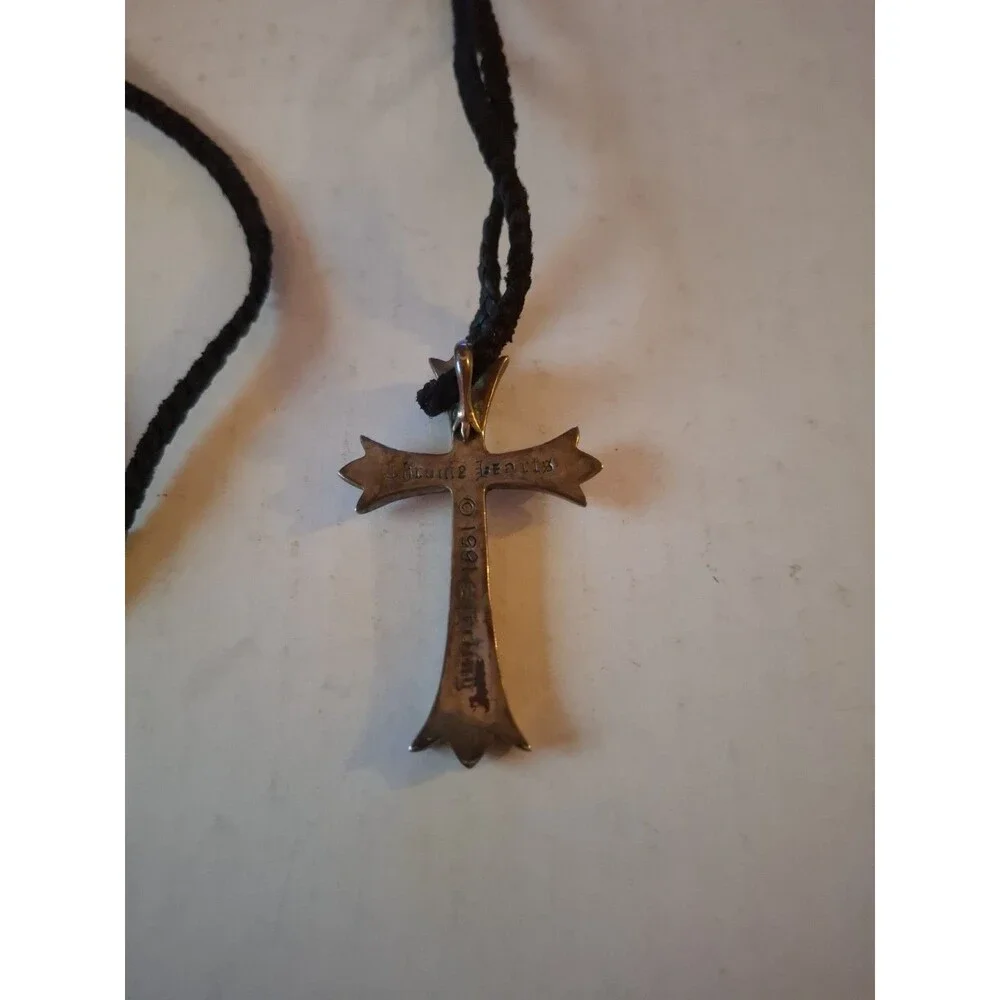 Chrome Hearts Sterling Silver Cross W/Braided Leather Necklace 1991